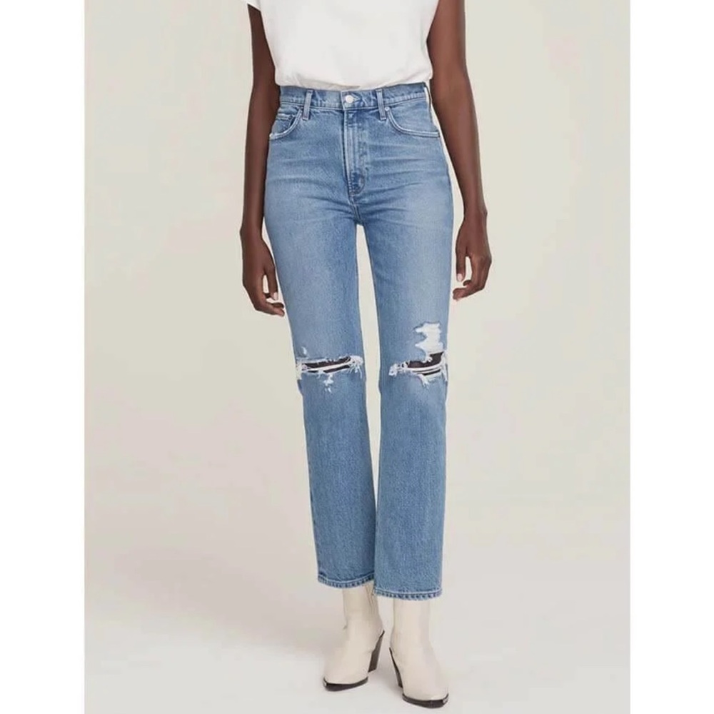 Agolde distressed straight leg high rise denim